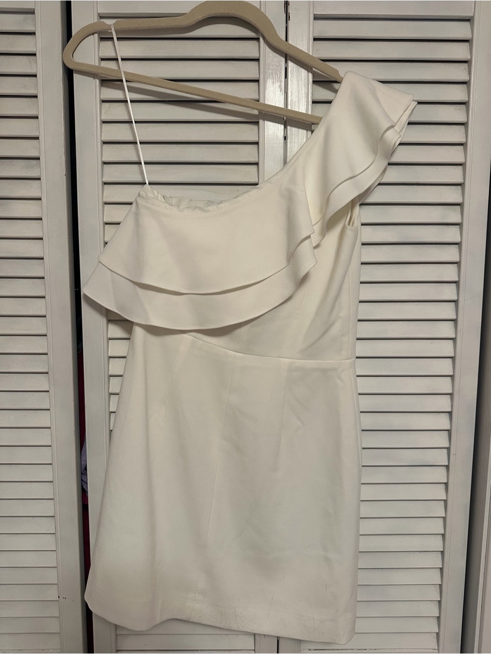 French Connection One-Shoulder Ruffle Mini Dress in Cream